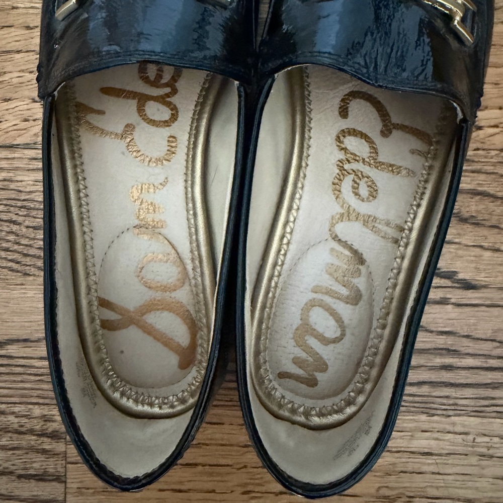 Sam Edelman Loraine Black Patent Leather Loafers with Gold Hardware - Picture 4 of 4